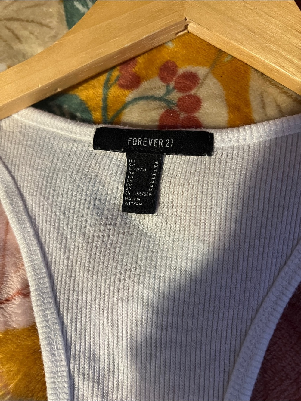 Forever 21 White Ribbed Racerback Button-Front Tank - Picture 3 of 3